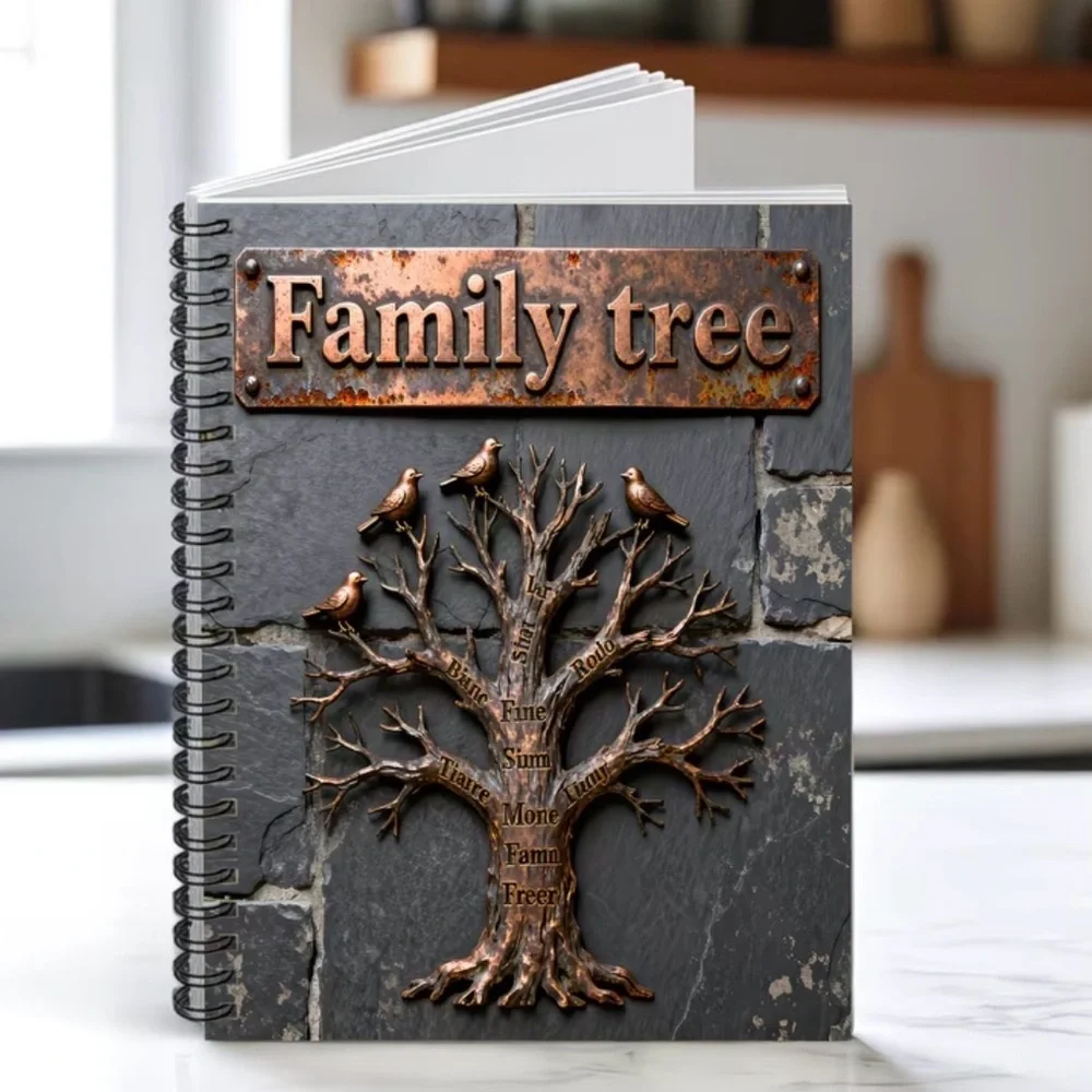 Family Tree Spiral Journal - Copper color Tree on Slate color Gray Cover
